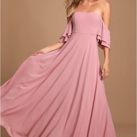 NWT Lulus Elegant Pink Off-Shoulder Dress- large - Picture 1 of 8